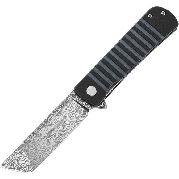 Bestech Knives Titan Linerlock Black & Blue G10 & CF Folding Damascus Knife L05A