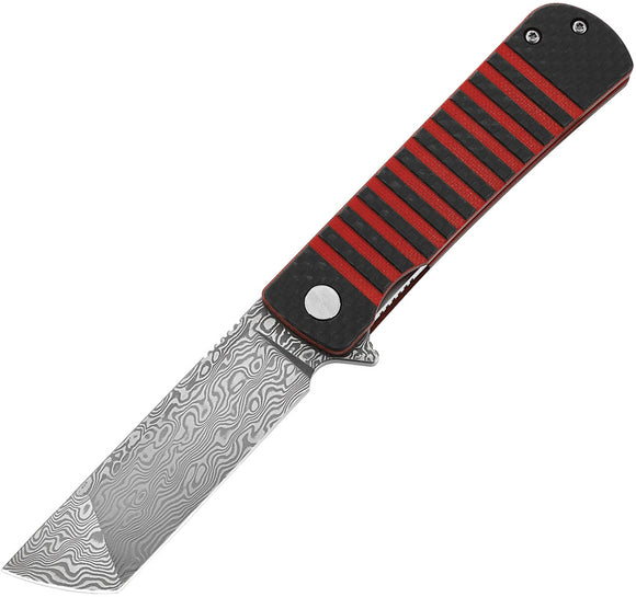 Bestech Knives Titan Linerlock Black & Red G10 & CF Folding Damascus Knife L05B