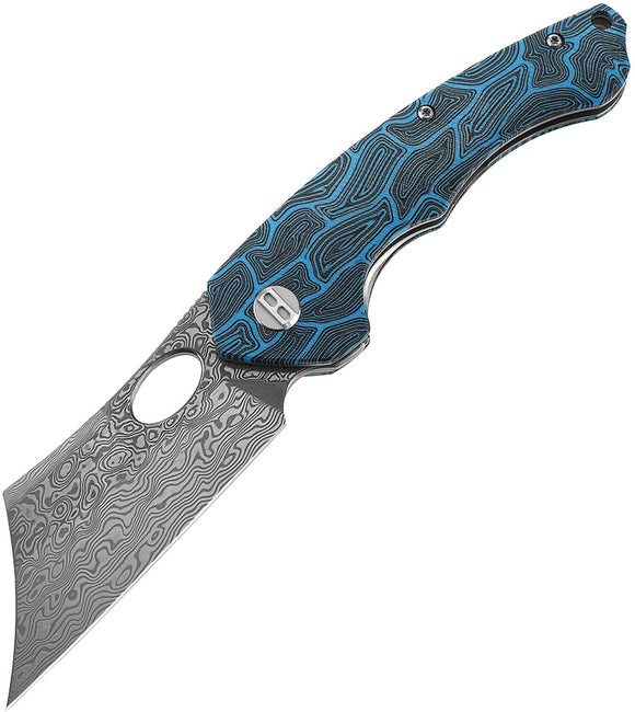 Bestech Knives Skirmish Linerlock Black & Blue G10 Folding Damascus Knife KL07B