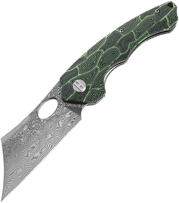Bestech Knives Skirmish Linerlock Black & Green G10 Folding Damascus Knife KL07C