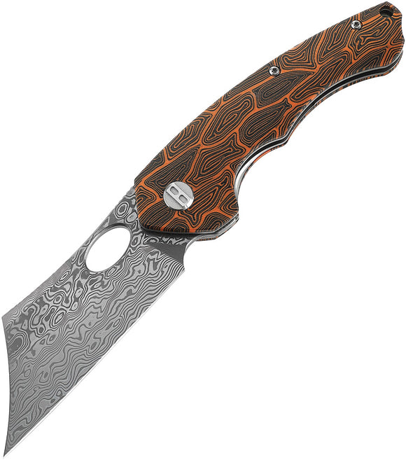 Bestech Knives Skirmish Linerlock Black & Orange G10 Folding Damascus Knife KL07D
