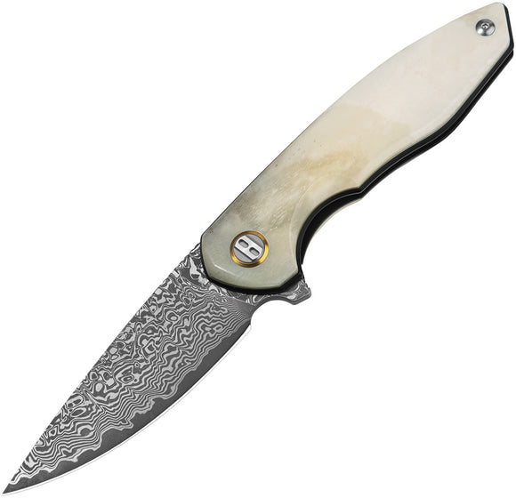 Bestech Knives Bambi Linerlock Ox Bone Folding Damascus Pocket Knife KL08A