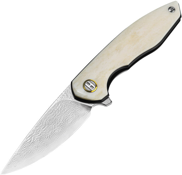 Bestech Knives Bambi Linerlock Ox Bone Folding Damascus Pocket Knife KL08C