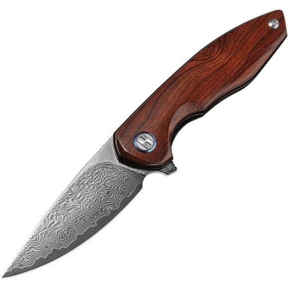 Bestech Knives Bambi Linerlock Ironwood Folding Damascus Pocket Knife OPEN BOX