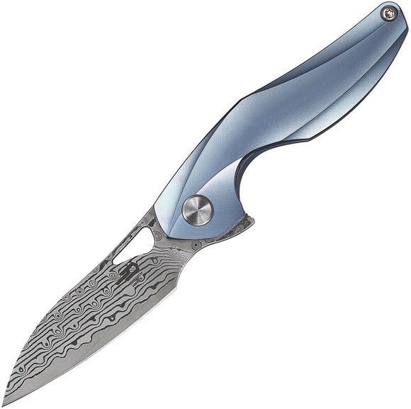 Bestech Knives The Reticulan Blue Titanium Folding Damascus Steel Knife T1810H