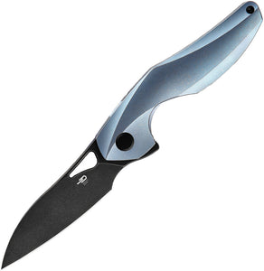 Bestech THE RETICULAN Blue Medium Framelock S35Vn Folding Titanium Knife 2003b