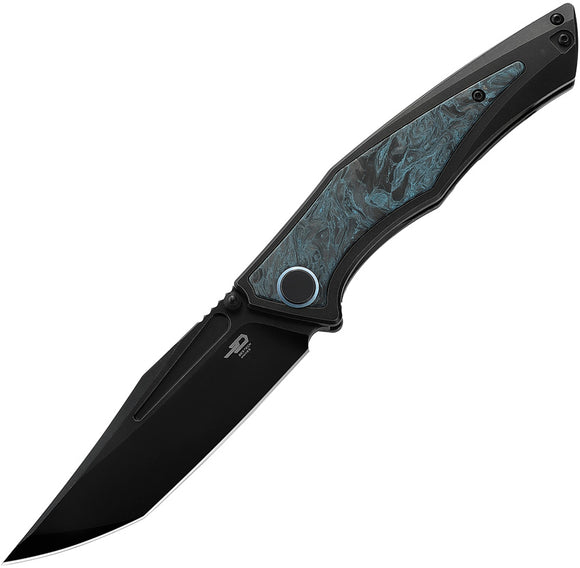 Bestech Knives Togatta Framelock Titanium & Blue CF Folding M390 Knife T2102H