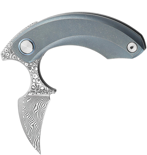 Bestech Knives Strelit Framelock Blue Titanium Folding Damascus Knife 2103I