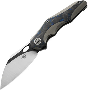 Bestech Knives Nogard Framelock Titanium/Blue CF Folding Bohler M390 Knife 2105A