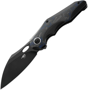 Bestech Knives Nogard Framelock Black Titanium/Blue CF Folding M390 Knife 2105B  -On Sale