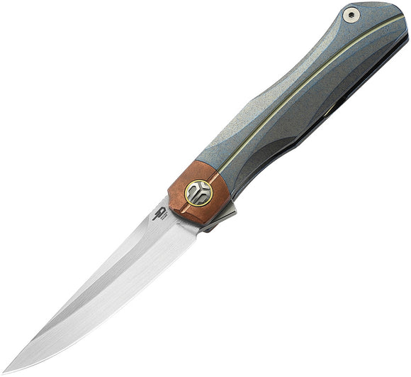Bestech Knives Thyra Framelock Retro Blue Titanium/Copper Folding Knife T2106D