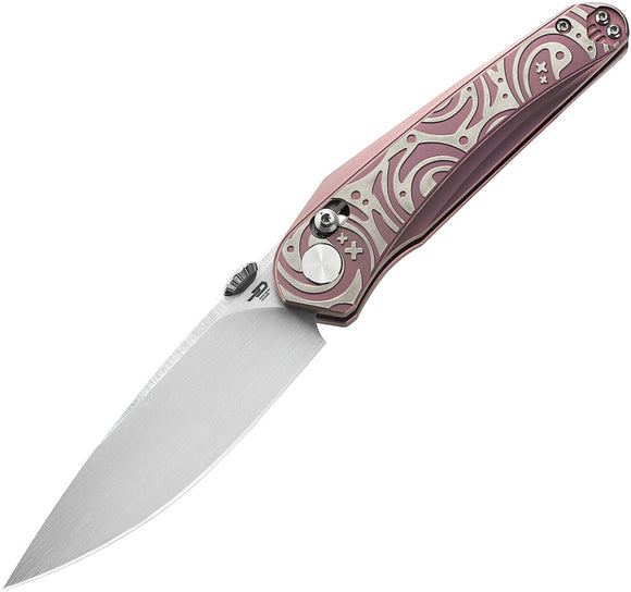 Bestech Knives Mothus Bar-Lock Pink/Silver Titanium Bohler M390 Pocket Knife  OPEN BOX