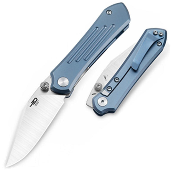 Bestech Knives Icarus Framelock Blue Titanium Folding Bohler M390 Knife KT2302E