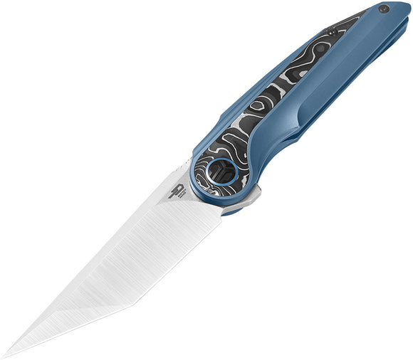 Bestech Knives Blind Fury Blue Titanium & Silver CF Folding M390 Knife T2303A