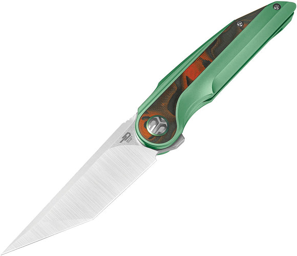 Bestech Knives Blind Fury Green & Orange Titanium & CF Folding M390 Knife T2303C