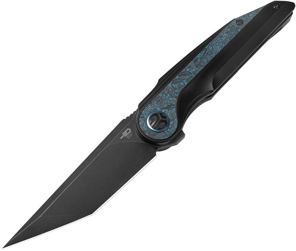 Bestech Knives Blind Fury Black Titanium & Sky Blue CF Folding M390 Knife T2303D