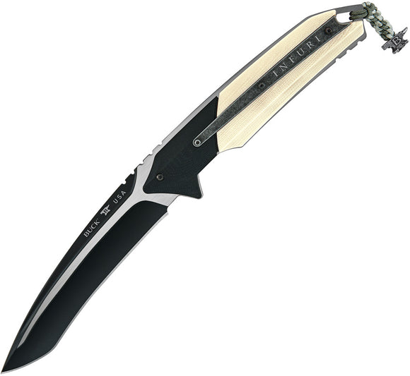 BUCK Knives Infuri Fixed Blade Black & Ivory G10 Handle Knife + Sheath 0020IVSLE