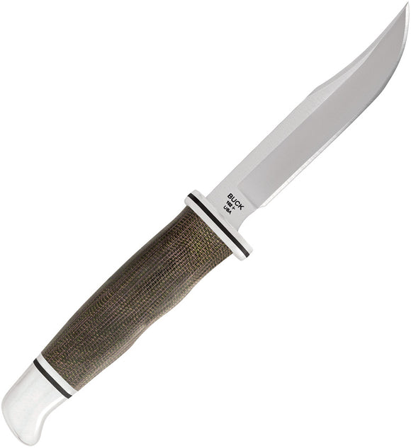 Buck Woodsman Pro Green Canvas Micarta S35VN Fixed Blade Knife w/ Belt Sheath 102GRS1