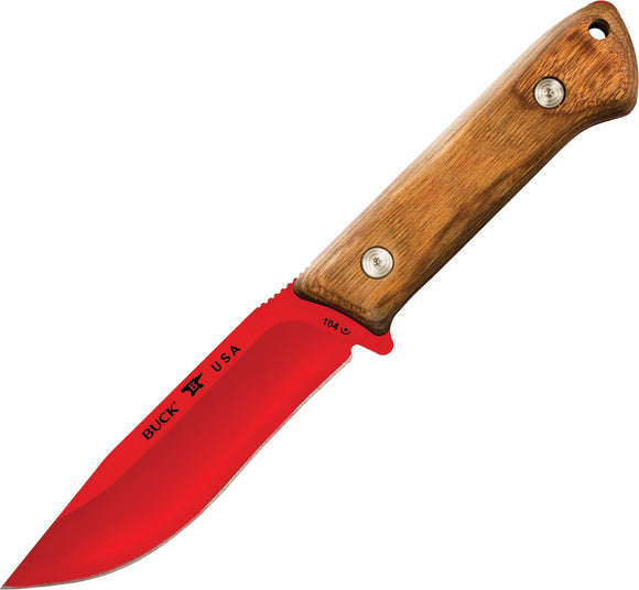 BUCK Knives Compadre Fixed Red Blade Walnut Dymondwood Handle Camp Knife - 104WAS