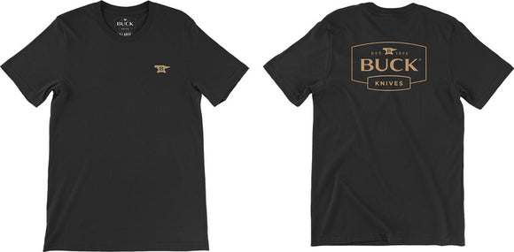 Buck Knives Long Sleeve Cotton T-Shirt Black w/ Tan Buck Logo 2X Size BU13210