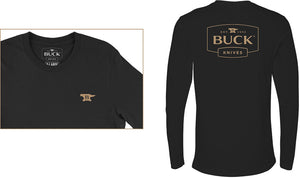 Buck Knives Long Sleeve Cotton T-Shirt Black w/ Tan Buck Logo XL Size BU13209
