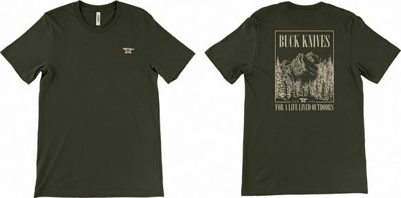 Buck Life Lived Outdoors Logo Short Sleeve Green T-Shirt XL Size 13215