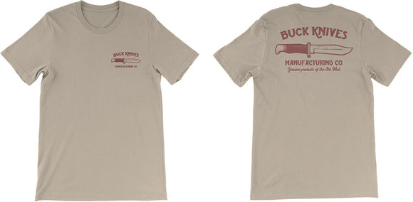 Buck Knives Co Logo Short Sleeve Tan T-Shirt Cotton Large Size 13220