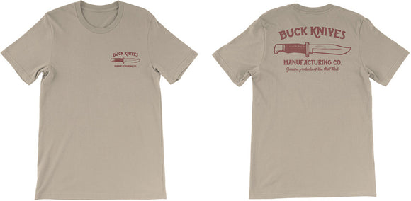 Buck Buck Knives Co Logo Short Sleeve Tan T-Shirt Cotton 3X Size BU13223