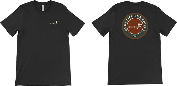 Buck Knives Short Sleeve Cotton T-Shirt Black w/ Tan Buck Logo XL Size 13228