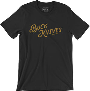 Buck Vintage Script Logo Black Short Sleeve Large T-Shirt 13360