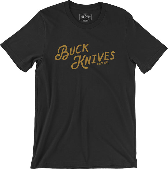 Buck Vintage Script Logo Black Short Sleeve X-Large T-Shirt 13361