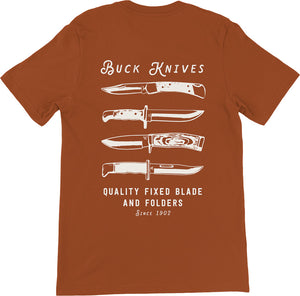 Buck Large L Quality Blades Artwork Copper Orange Short Sleeve T-Shirt 13378