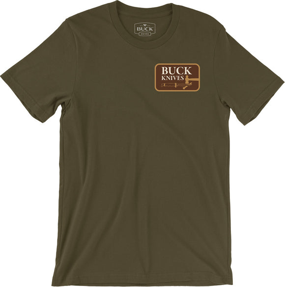 Buck Large L Hammer & Bolt Logo Army Green Short Sleeve T-Shirt 13396