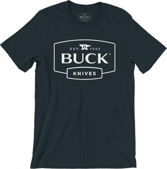 Buck X-Large XL White Knife Logo Dark Blue Short Sleeve T-Shirt 13403