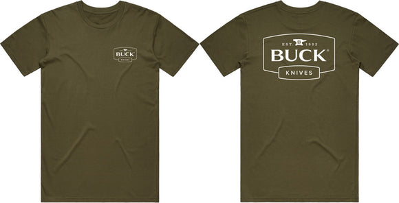 Buck Logo OD Green Cotton Large T-Shirt 13867