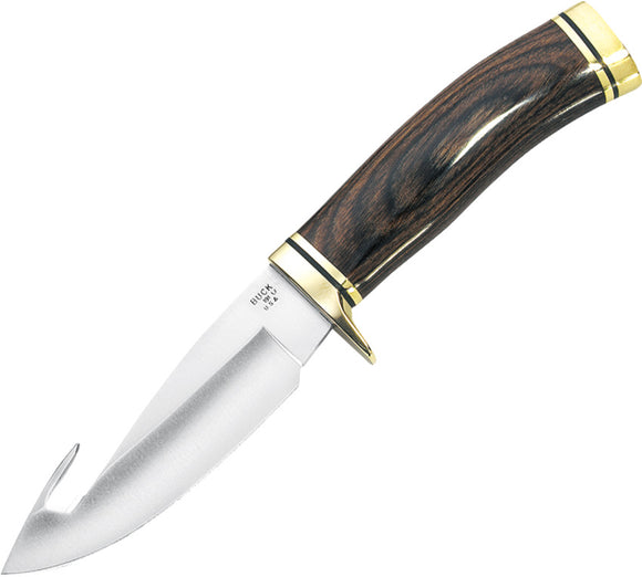 BUCK Knives Zipper Guthook Walnut Wood Handle Fixed Skinning Blade Knife 191