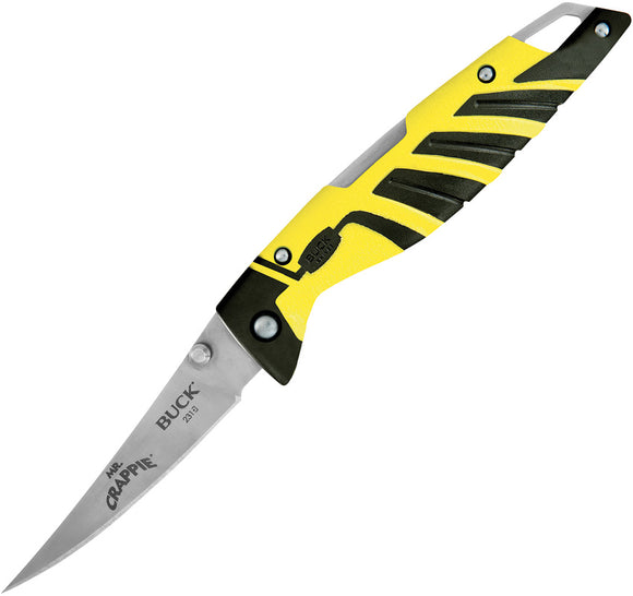 BUCK Knives Mr Crappie Yellow & Black Handle Lockback Folding Slab Knife 231YWS