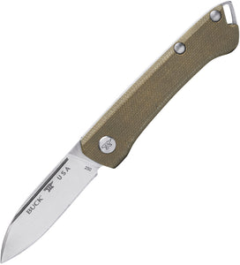 Buck Saunter Slip Joint OD Green Micarta Folding 154CM Drop Point Pocket Knife 250GRS