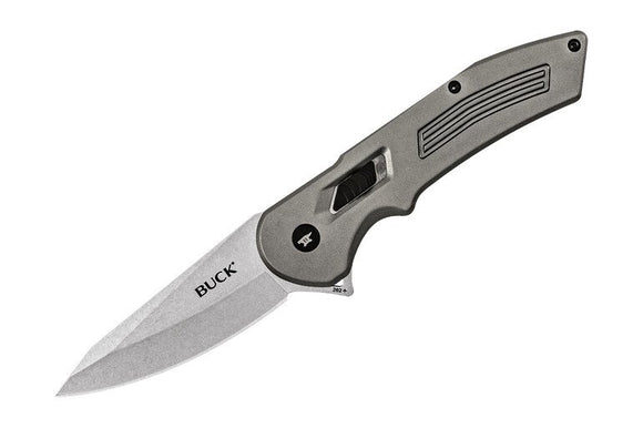 Buck Hexam Pocket Knife A/O Button Lock Gray Aluminum Folding 7Cr13MoV 262GYS