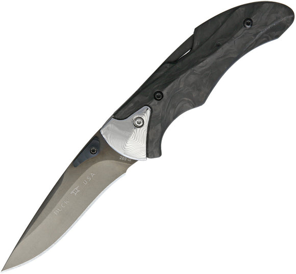 Buck Fluid X1 Lockback LTD Carbon Fiber Handle Damasteel Bolster S35VN Steel Folding Knife 289CFSLE