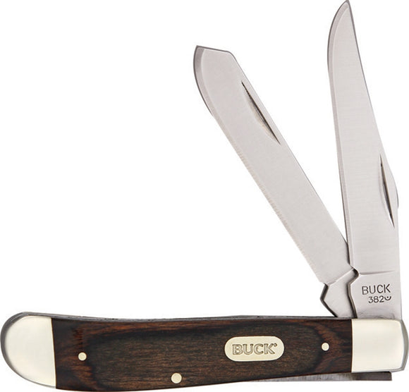 BUCK Knives Trapper Wood Handle Folding Clip & Spey Blades Pocket Knife 382BRW