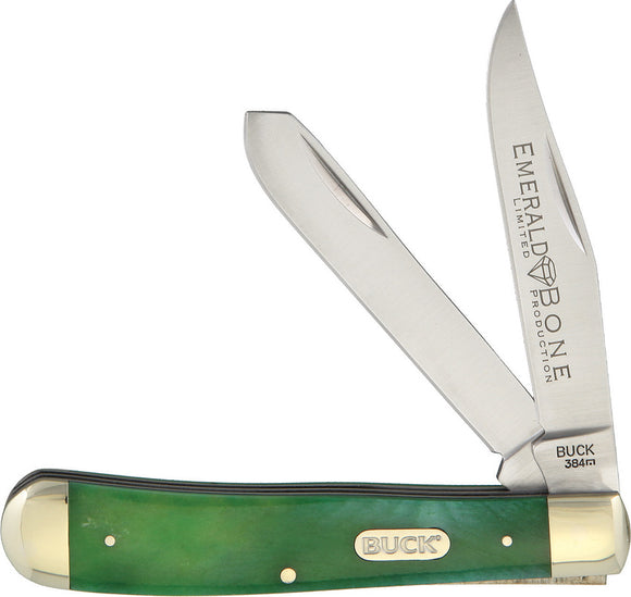 Buck Large Trapper Emerald Bone Folding Pocket Knife 384grssm