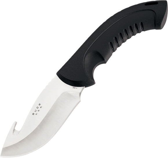 BUCK Knives Omni Hunter Black Rubberized Handle Fixed Guthook Blade Knife 393BK