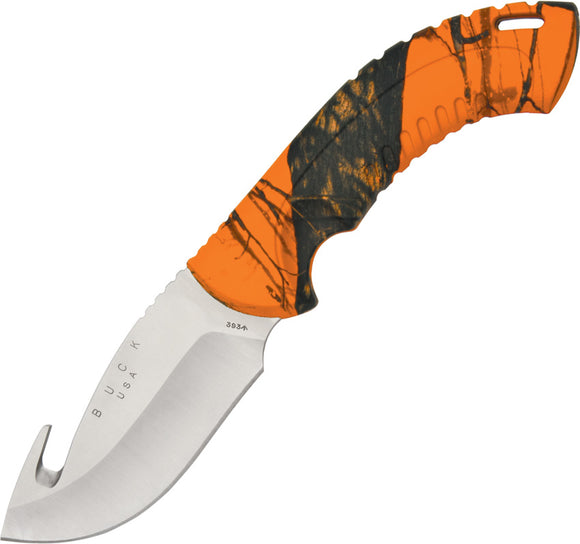 BUCK Omni Hunter 12Pt Mossy Oak Blaze Orange Fixed Guthook Blade Knife 393CMG9