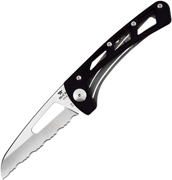 BUCK Knives Vertex Black Handle Framelock Folding Serrated Blade Knife 418BKX