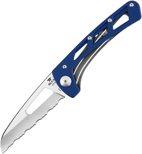 BUCK Knives Vertex Blue Handle Framelock Folding Serrated Blade Knife 418BLX