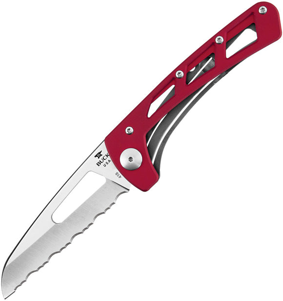 BUCK Knives Vertex Red Handle Framelock Folding Serrated Blade Knife 418RDX