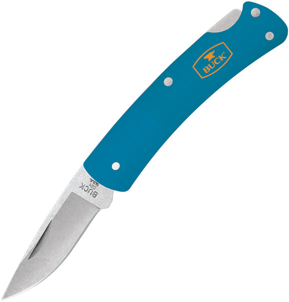 BUCK Knives Alumni Lockback Folding Drop Blade Blue Aluminum Handle Knife 524BLS