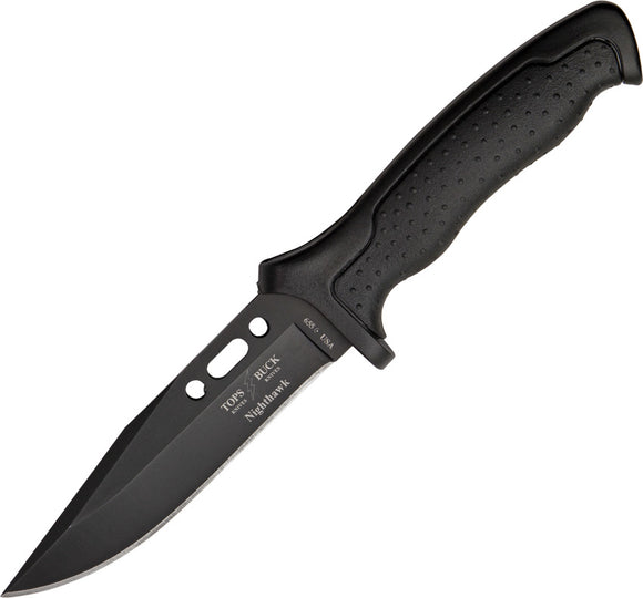 BUCK Knives TOPS Short Nighthawk BLK Handle Fixed Blade Knife + Sheath 655BKSTP