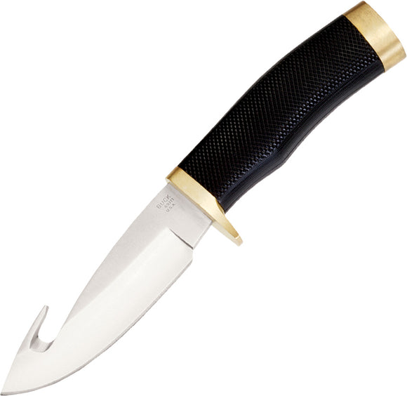 BUCK Knives Zipper Guthook Black Rubber Handle Fixed Skinning Blade Knife - 691